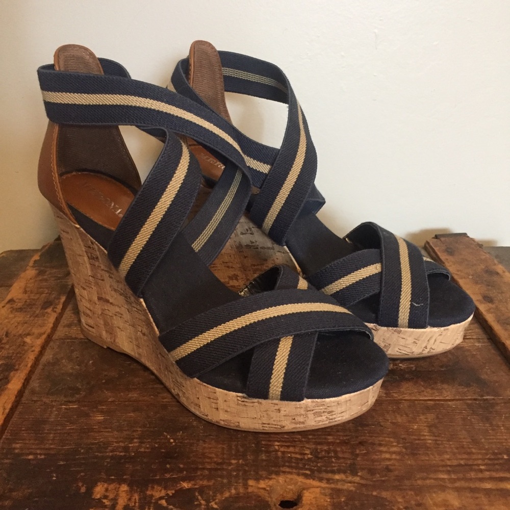Navy Blue Nautical Cork Espadrilles Wedges